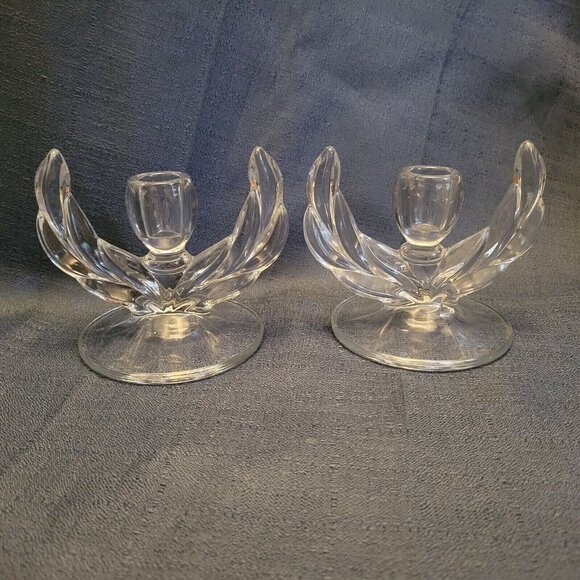 Indiana Glass Willow Candle Holders clear Vintage  Art Deco Wings circa 1930's - Picture 1 of 8